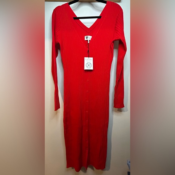 NWT LITA BY CIARA WOOL BLEND RIB CARDIGAN DRESS MSRP $348 - Picture 2 of 6